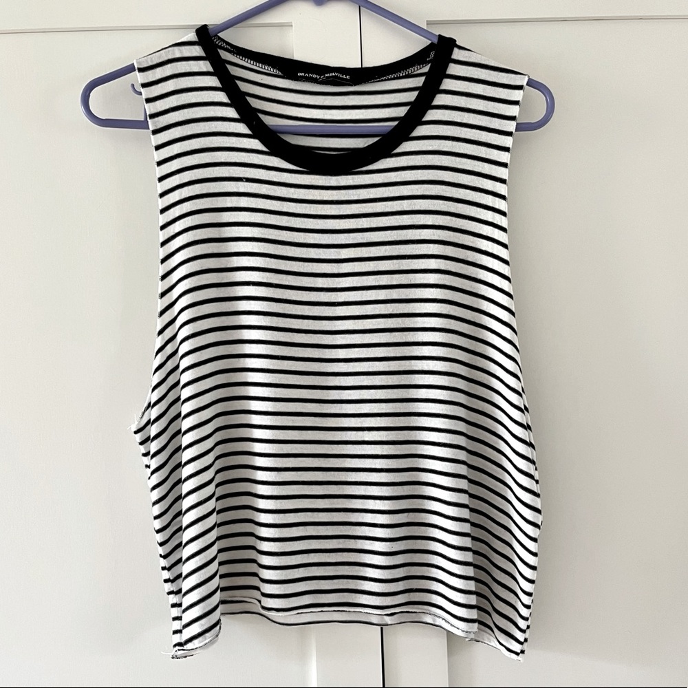 Brandy Melville Navy & White Striped Sleeveless Crop Tee Top, sz S